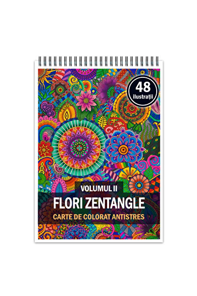 Legendary Gifts Carte de colorat antistres, 48 de ilustratii Flori Zentangle ...