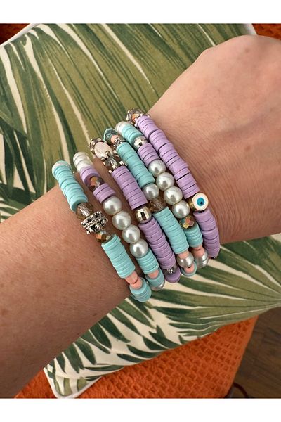 Naskosta Pastel Tones Women's Multiple Bohemian Stretchy Bracelet