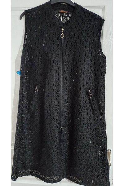 Anne Er Clothing Summer Mesh Vest Zippered Double Black Long