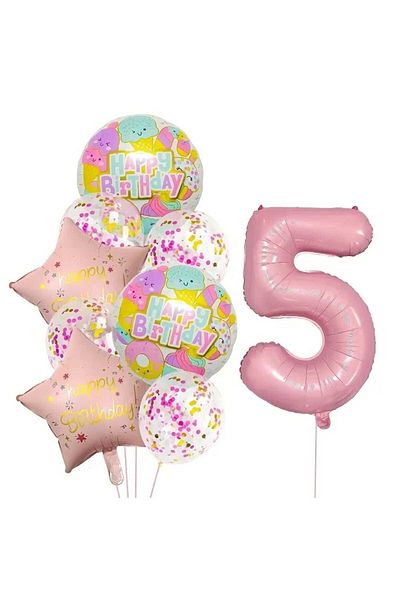DÜVENCİ TİCARET Colorful Happy Birthday Printed Foil Age Balloon Set