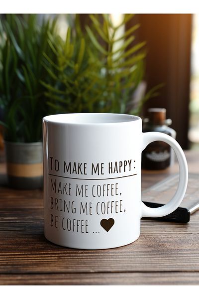 LOWHA 11 oz Ceramic Mug with To Make Me Happy Design