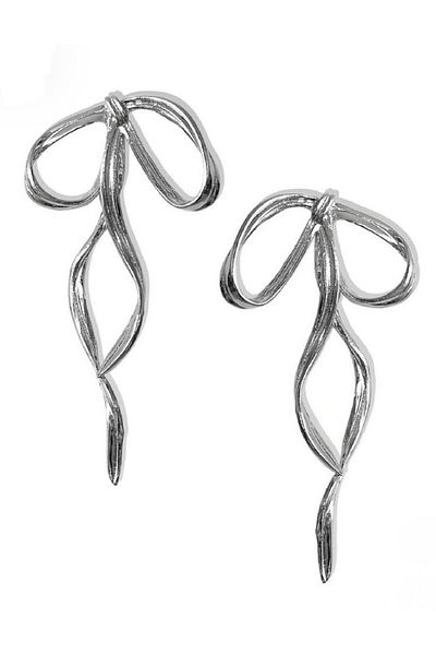 HISCOSMETIC Women's Silver Bow - Ribbon Earrings