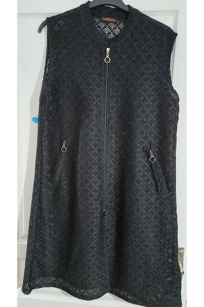 Anne Er Clothing Summer Mesh Vest Zippered Double Black Long
