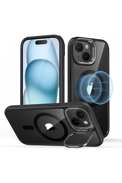 ESR Case for iPhone 15 - ESR Classic Hybrid HaloLock Kickstand - Clear Black