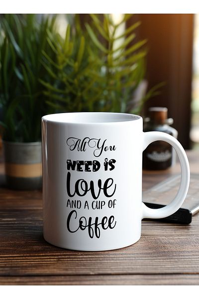 LOWHA 11 oz Ceramic Mug with All You Need is Love And A Cup of Coffee Design