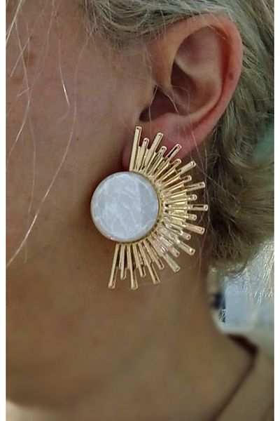 mos&more White Half Sun Brand Women Earrings