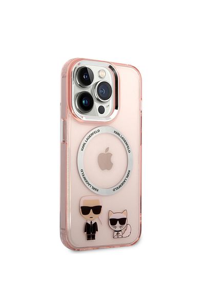 Karl Lagerfeld IPhone 14 Pro Case - Karl Lagerfeld Hardcase MagSafe (KLHMP14LHKCP) - Pink Karl & Choupette Aluminum