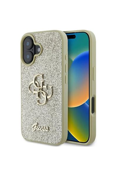 Guess Case for iPhone 16 - Guess Glitter Fixed Big 4G (GUHCP16SHG4SGD) - Gold