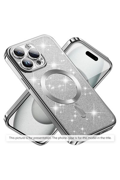 Techsuit IPhone 15 Plus Case - Techsuit Luxury Glitter MagSafe - Silver