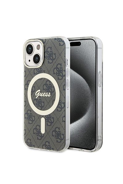 Guess Case for iPhone 15 Plus - Guess IML 4G MagSafe (GUHMP15MH4STW) - Brown