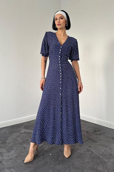 modaserdem Navy Blue Back and Waist Dress