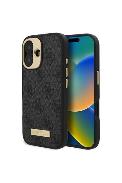 Guess Case for iPhone 16 Plus - Guess Hardcase 4G Logo Plate MagSafe (GUHMP16MU4GPRK) - Black