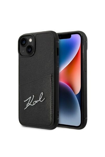 Karl Lagerfeld IPhone 14 Plus Case - Karl Lagerfeld Hardcase Leather Cardslots (KLHCP14MCSSK) - Signature Logo
