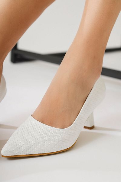 Limoya Dorothe White Patterned Goblet Heel Stiletto, Women's High Heels