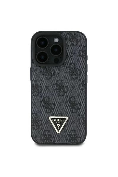 Guess Case for iPhone 16 Pro - Guess Leather 4G Triangle Strass (GUHCP16LP4TDPK) - Black