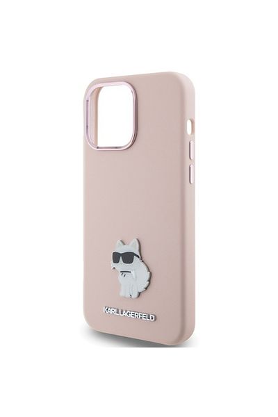 Karl Lagerfeld Carcasă pentru iPhone 15 Pro - Karl Lagerfeld Silicon (KLHCP15LSMHCNPP) - Broșă metalică Choupette roz