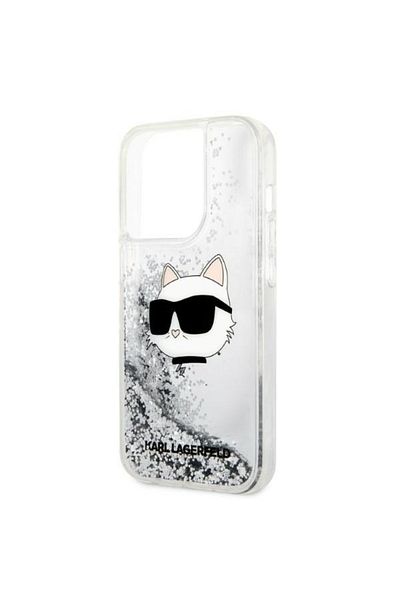 Karl Lagerfeld Carcasă pentru iPhone 14 Pro - Karl Lagerfeld Hardcase Glitter (KLHCP14LLNCHCS) - Cap de Choupette argintiu