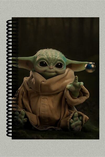 Ludios Baby Yoda Tasarımlı Spiralli A5 Çizgisiz Kraft Kapaklı Defter (200 Sayfa)