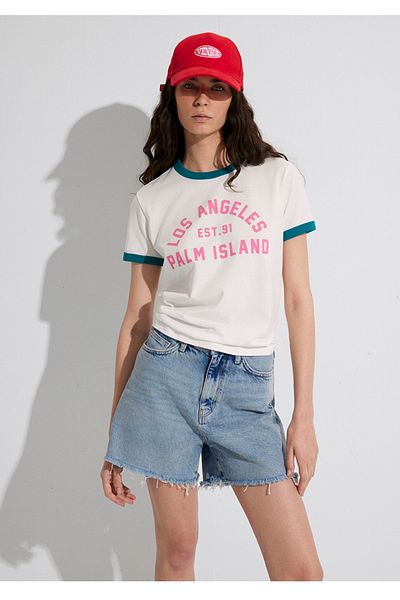 Mavi Tricou obișnuit cu imprimeu Los Angeles cu detaliu