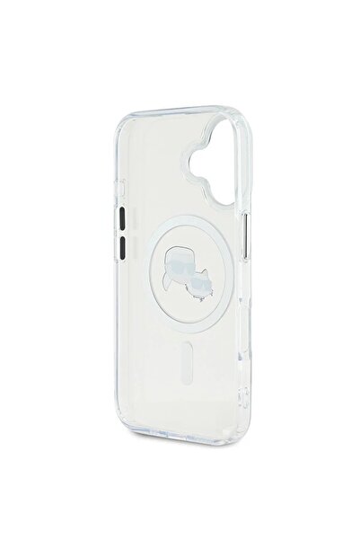 Karl Lagerfeld Θήκη για iPhone 16 - Karl Lagerfeld IML MagSafe (KLHMP16SHLSKCH) - Λευκή Μεταλλική Κεφαλή Karl&Choupette