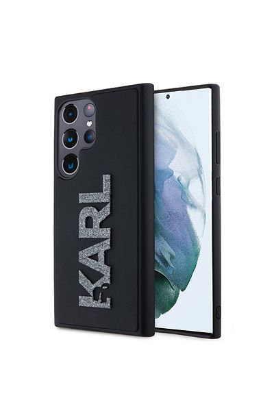 Karl Lagerfeld Carcasă pentru Samsung Galaxy S23 Ultra - Design 3D Karl Lagerfeld (KLHCS23L3DMBKCK) - Logo cu sclipici din cauciuc