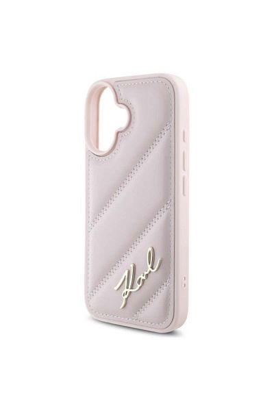 Karl Lagerfeld Case for iPhone 16 - Karl Lagerfeld Diagonal Quilted (KLHCP16SPQDSMGP) - Pink