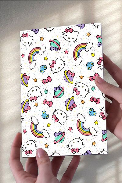 Ludios Λευκό Hello Kity Collage Pattern A5 Χωρίς γραμμή σημειωματάριο (50 φύλλα)