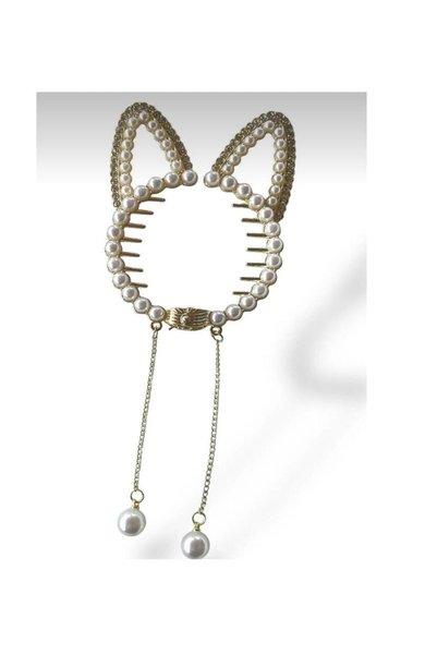 EBMER Gold Metal Spring Button Buckle Pearl Detailed Pendant