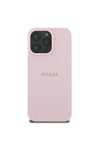 Guess Case for iPhone 15 Pro Max - Guess Grained Gold Ring MagSafe (GUHMP15XPGHSMMP) - Pink
