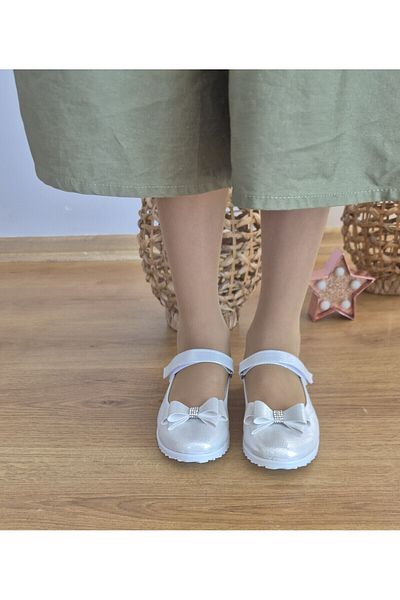lemsel White Flat Ballerina Girl's Shoes Non-Slip Sole