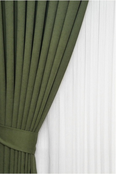Wowlays Home Green Pleated Background Curtain Velvet Fabric High Quality Single Sash