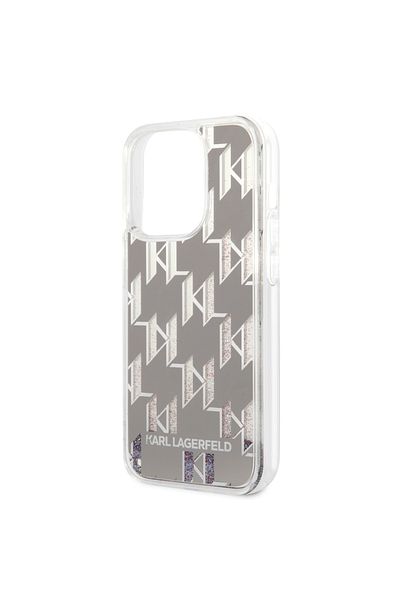 Karl Lagerfeld Case for iPhone 14 Pro - Karl Lagerfeld Hardcase Liquid Glitter (KLHCP14LLMNMS) - Silver Monogram