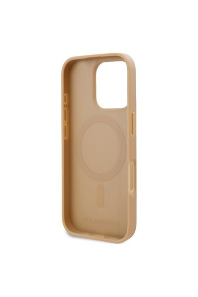 Karl Lagerfeld Husă pentru iPhone 16 Pro Max - Karl Lagerfeld din piele MagSafe (KLHMP16XPKHPORPE) - Ștampilare la cald bej