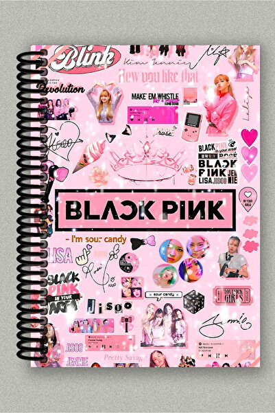 Ludios Blackpink Kolaj Spiralli A5 Çizgisiz Tuale Kapaklı Hediyelik Defter (200 Sayfa)