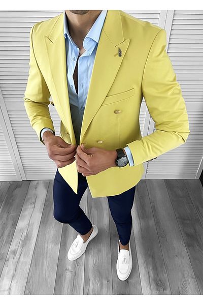 dehaine Men's jacket, slim fit, plain, 1039, yellow