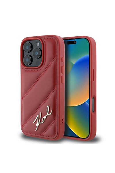 Karl Lagerfeld IPhone 16 Pro Case - Karl Lagerfeld Diagonal Quilted Script (KLHCP16LPQDSMGR) - Red