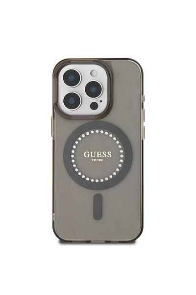 Guess Case for iPhone 16 Pro Max - Guess IML Rhinestones MagSafe (GUHMP16XPFTDTEK) - Black
