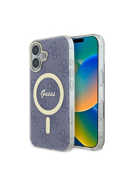 Guess Carcasă pentru iPhone 16 - Guess IML 4G MagSafe (GUHMP16SH4STB) - Albastră