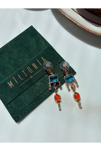 Miltonia Zircon Stone Orange Blue Dangle Stylish Earrings