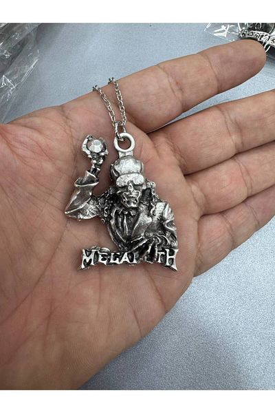 Herşey Nota Megadeth Logo Metal Necklace – Silver Color |   60cm Chain |   Rock & Metal Style Accessory