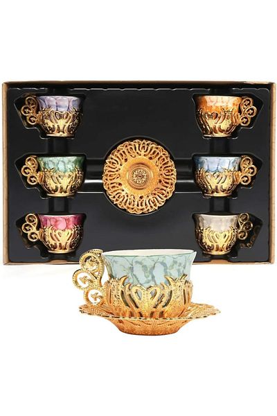 E orient Turkish Coffee Presentation Set Metal Coffee Cup Set Coffee Cup Coffee Espresso Arabian Cup 6 Pieces