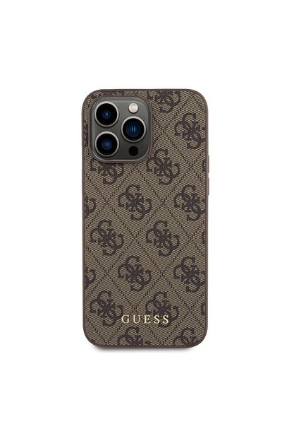 Guess Case for iPhone 15 Pro Max - Guess Hardcase 4G Metal Gold Logo (GUHCP15XG4GFBR) - Brown