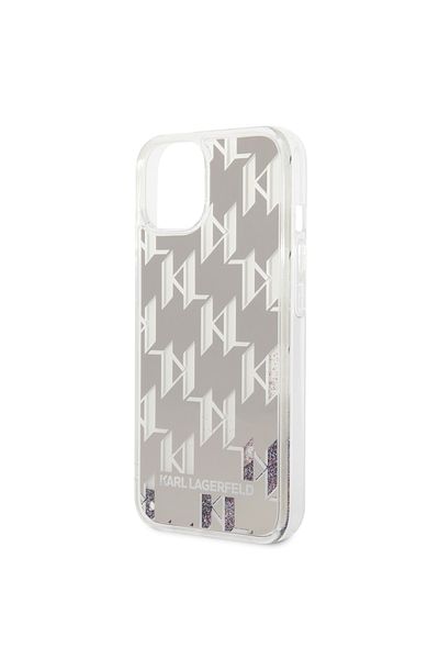 Karl Lagerfeld IPhone 14 Case - Karl Lagerfeld Hardcase Liquid Glitter (KLHCP14SLMNMS) - Silver Monogram