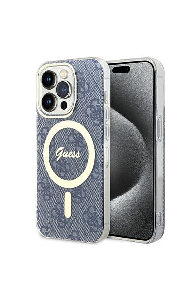 Guess Carcasă pentru iPhone 15 Pro - Guess IML 4G MagSafe (GUHMP15LH4STB) - Albastră