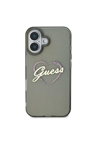Guess Case for iPhone 16 Plus - Guess Hardcase IML Heart (GUHCP16MHCHGSPK) - Black