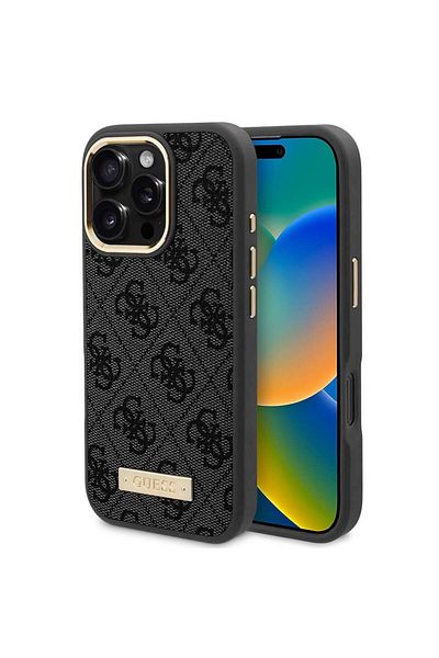 Guess Case for iPhone 16 Pro Max - Guess Hardcase 4G Logo Plate MagSafe (GUHMP16XU4GPRK) - Black
