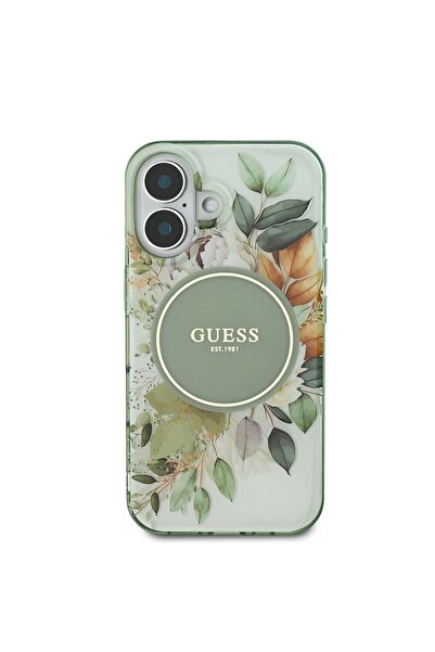 Guess Θήκη για iPhone 16 Plus - Guess IML Flower & Tonal Circle MagSafe (GUHMP16MHFWBDCEN) - Πράσινη