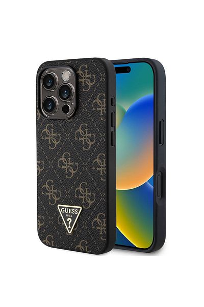Guess Case for iPhone 16 Pro Max - Guess Hardcase 4G Triangle Metal Logo (GUHCP16XPG4GPK) - Black