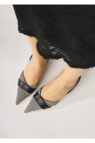 Limoya Hina Black Knitted Detailed Short Heeled Women's Sandals Opportunity Product