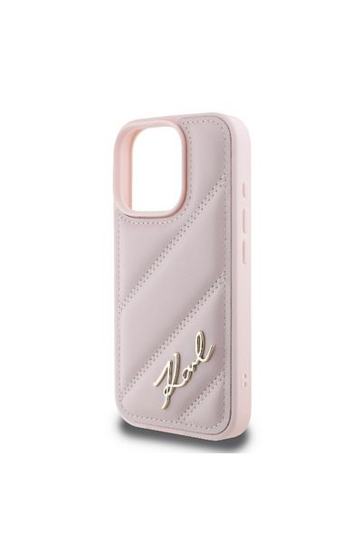 Karl Lagerfeld Carcasă pentru iPhone 16 Pro - Karl Lagerfeld Diagonal Quilted Script (KLHCP16LPQDSMGP) - Roz